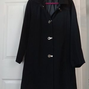 London Fog hooded black trench Coat size 1x..NWOT
